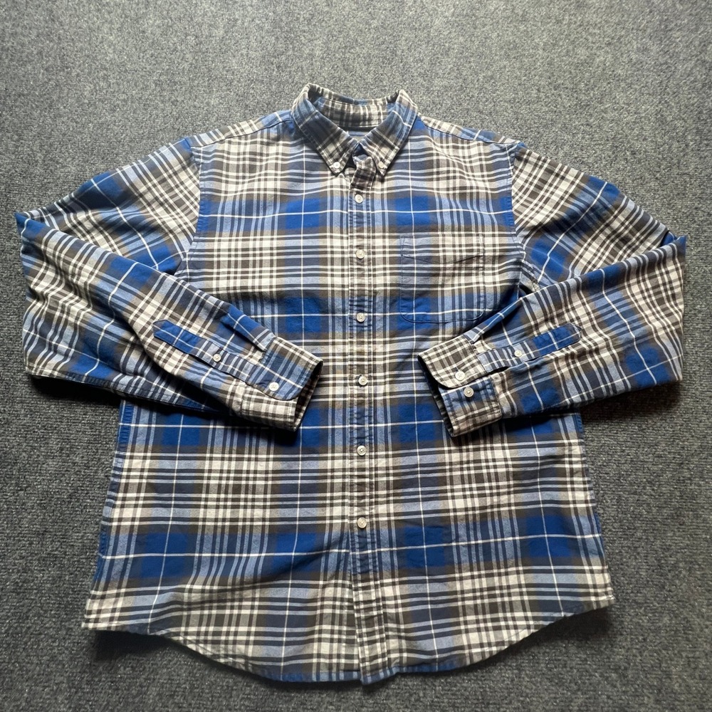 LL Bean Signature Mens XL Slim Fit Flannel Shirt Blue Plaid Heavy Weight Winter
